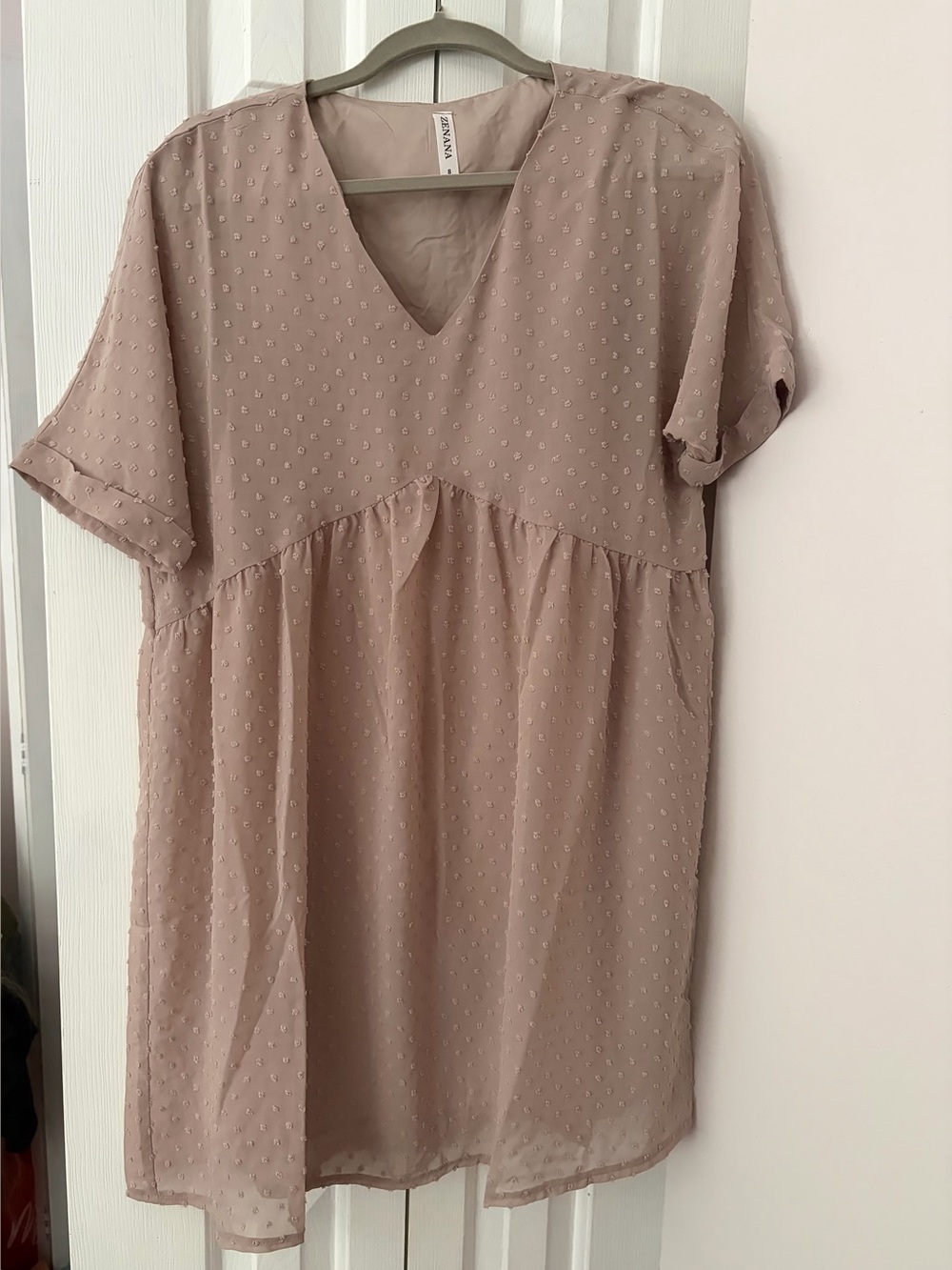 NWOT Zenana Outfitters Swiss Dot V-Neck Babydoll Dress